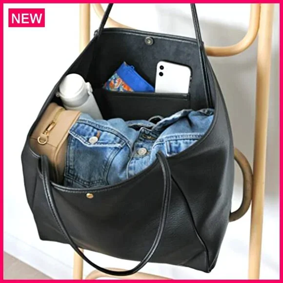 Oversized PU Leather Tote Weekender Bag Travel Purse Shopper Handbag - Picture 3 of 7